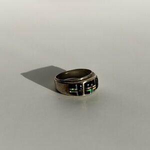 Sterling Silver Ring with Black Onyx and Opal Inlay